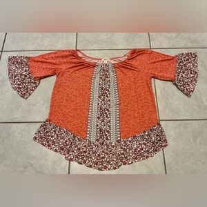 Style &‎ Co Women’s Blouse Orange Floral Print Ruffle Hem & Sleeves Plus Size OX
